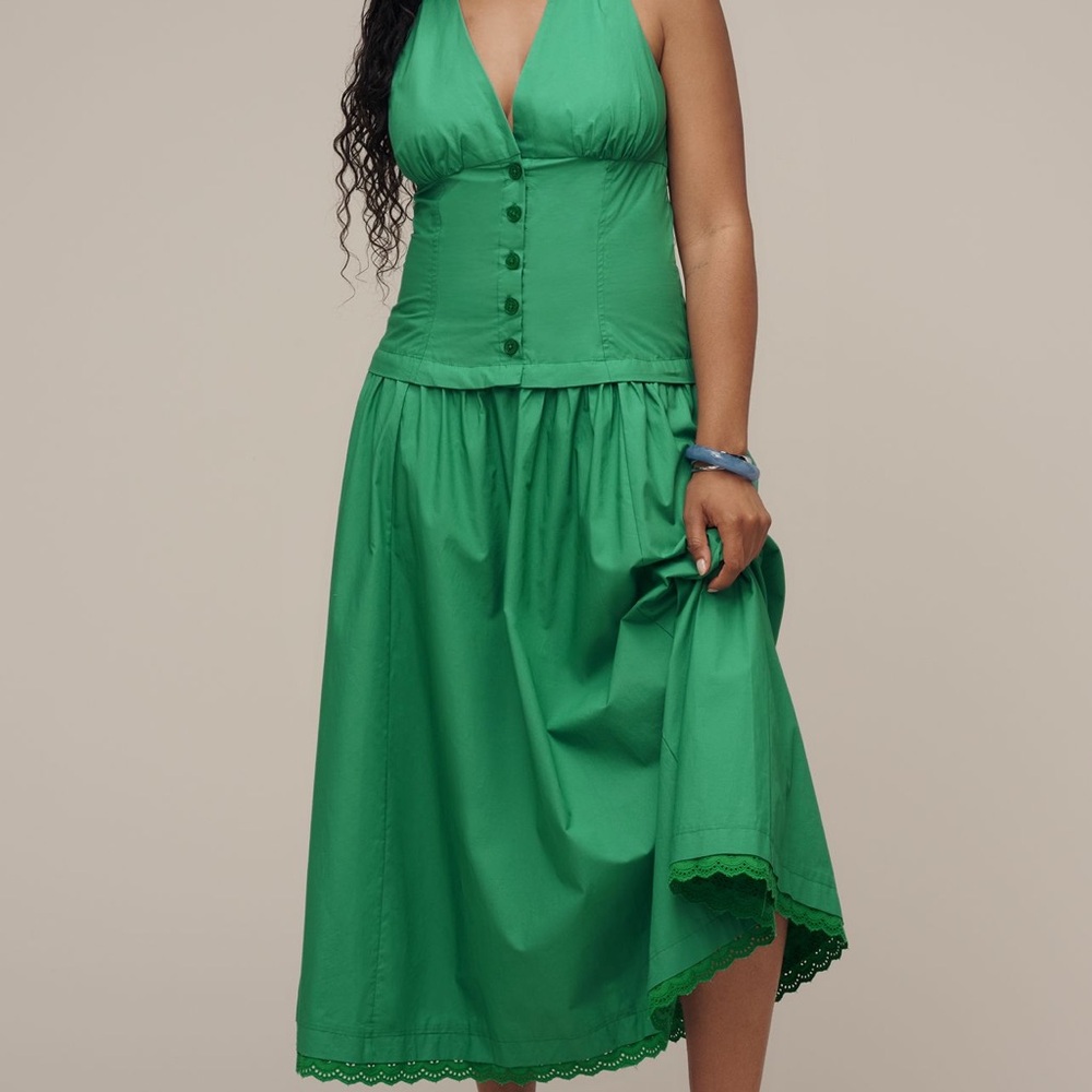 Maeve Halter V Neck Drop Waist  midi dress
